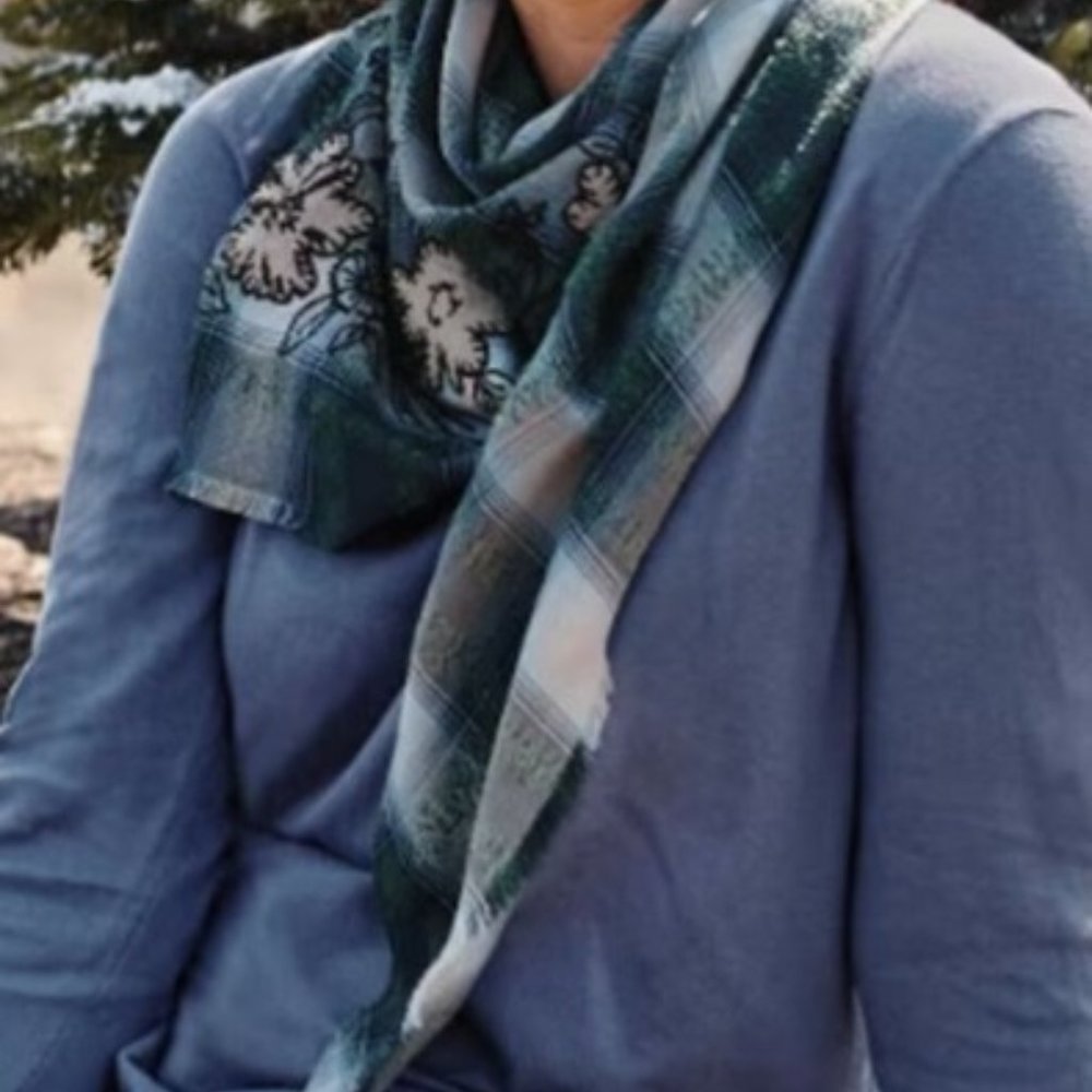 NEW - Jill Embroidered Plaid Triangle Scarf - Multicolor 40" x 40" NWT